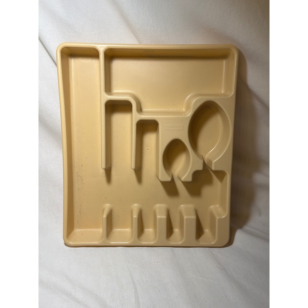Vintage Rubbermaid Silverware Drawer Organizer Almond Beige Plastic Utensil Tray